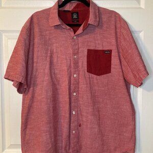 Volcom Men's Red Short Sleeve Chest Pocket Button Down Shirt - Size XL